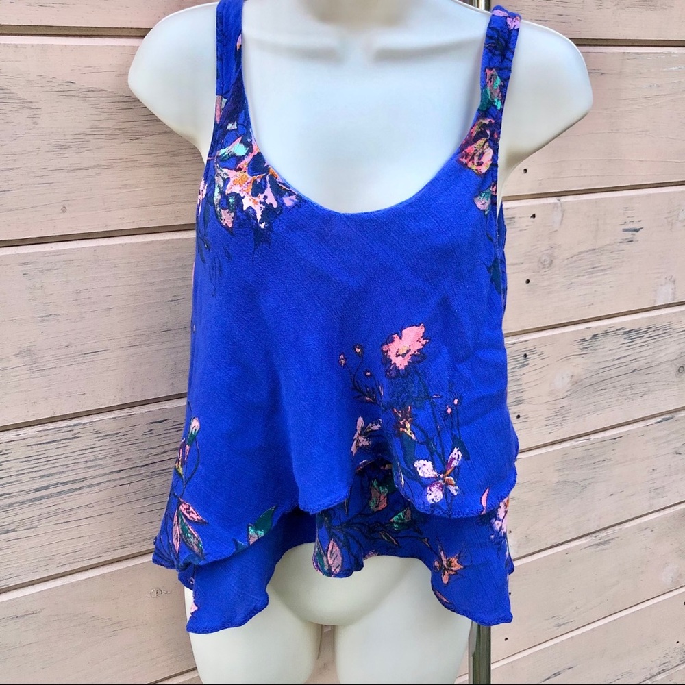 Free People Intimately Free Blue Floral Tank XS
